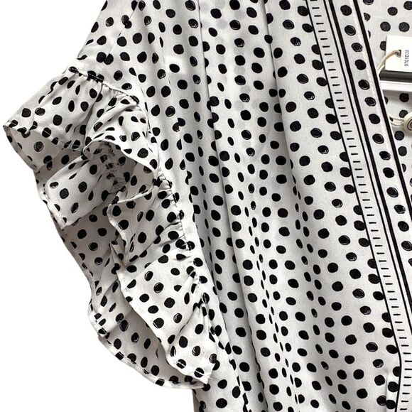Max Studio Black & White Polka Dot Ruffle Blouse V Neck Tie Front Size - S  NWT - Picture 4 of 5
